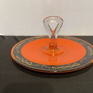 Vintage Orange Glass Tidbit/Snack Handle Serving Tray